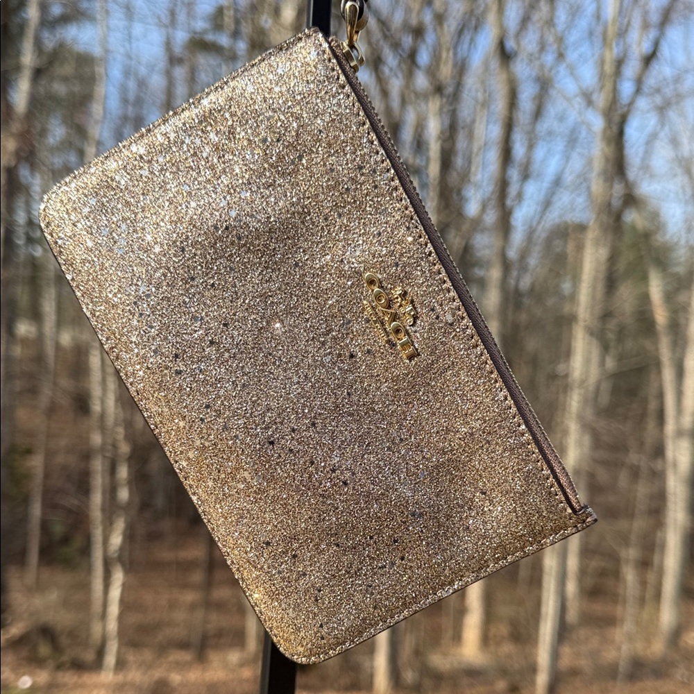 Coach Glitter Zip Wristlet in Gold